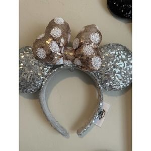 New Disney Parks 2020 Silver Gold Polka Bow Sequin Minnie Mickey Ear Headband